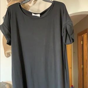 Black T shirt dress with pockets.